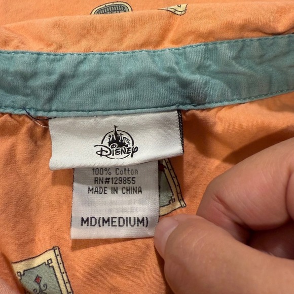 Disney Button Down Shirt Mens Medium Character Print Short Sleeve Orange - Picture 3 of 3